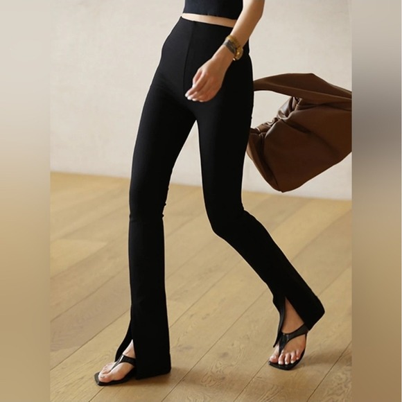 Commense Pants - Commense Women's Slit Straight Leg Pants Casual Slim Fit Black Size XS Stretch